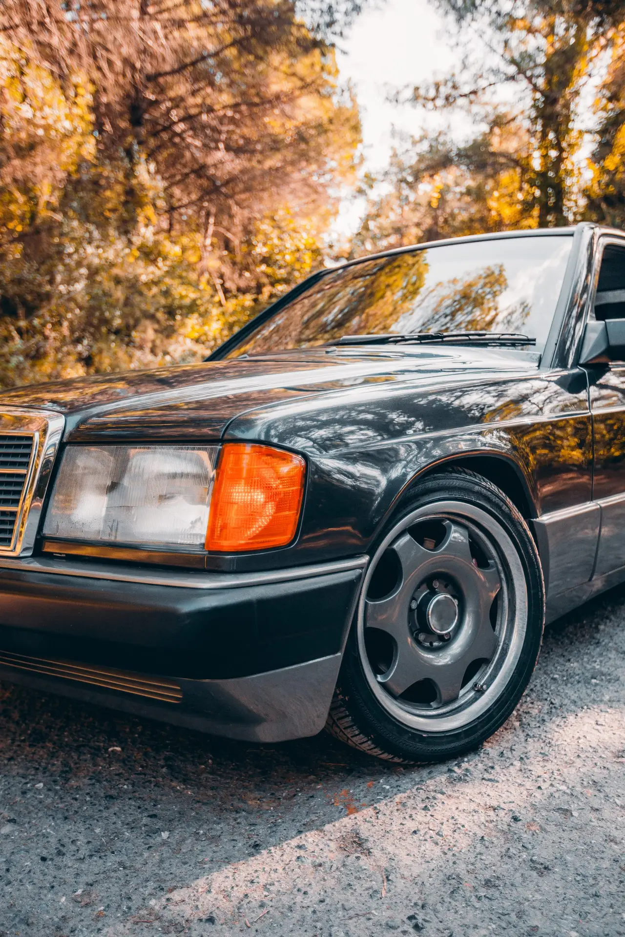 front-side-lights-vintage-black-sedan-car